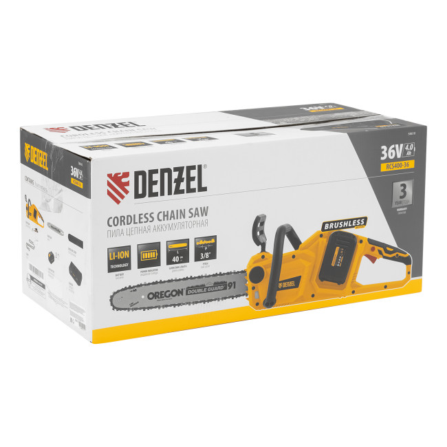 Цепная пила аккумуляторная бесщеточная RCS400-36, Li-ion, 36 В, 4 Ач, шина 400 мм Denzel в Красноярске
