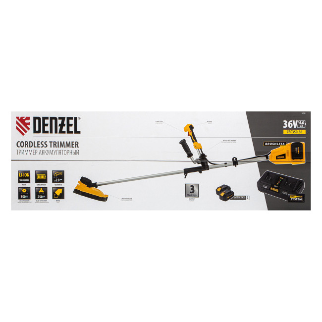 Триммер аккумуляторный бесщеточный CBC350-36, Li-ion, 36 В, 350 мм Denzel в Красноярске Триммер аккумуляторный бесщеточный CBC350-36, Li-ion, 36 В, 350 мм Denzel в Красноярске