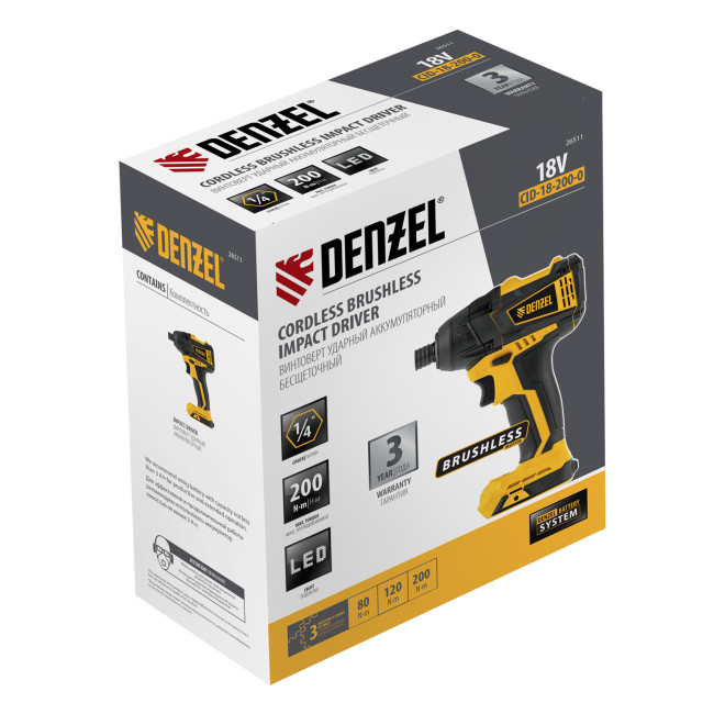Винтоверт ударный аккумуляторный бесщет CID-IB-200-0, 18В Li-Ion Denzel в Красноярске Винтоверт ударный аккумуляторный бесщет CID-IB-200-0, 18В Li-Ion Denzel в Красноярске