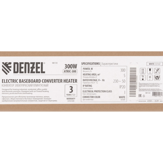 Конвектор электрический плинтусный ATRIC-300, 230 В, 300 Вт, ТЭН Denzel в Красноярске Конвектор электрический плинтусный ATRIC-300, 230 В, 300 Вт, ТЭН Denzel в Красноярске