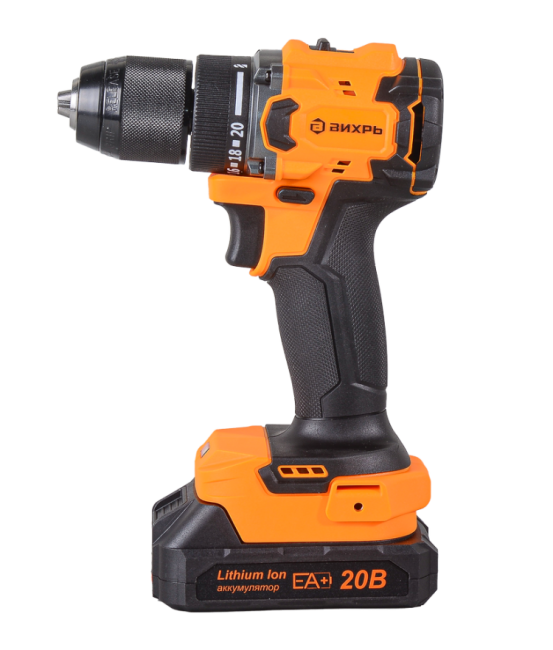 Дрель-шуруповерт аккумуляторная Вихрь ДА-20Л-2К/БП (2,0 А/ч) (бесщеточный двигатель, 70Нм) в Красноярске Дрель-шуруповерт аккумуляторная Вихрь ДА-20Л-2К/БП (2,0 А/ч) (бесщеточный двигатель, 70Нм) в Красноярске