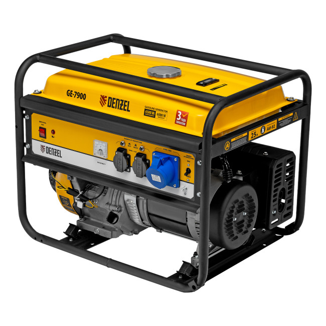 Генератор бензиновый GE 7900, 6.5 кВт, 220 В/50 Гц, 25 л, ручной пуск Denzel в Красноярске