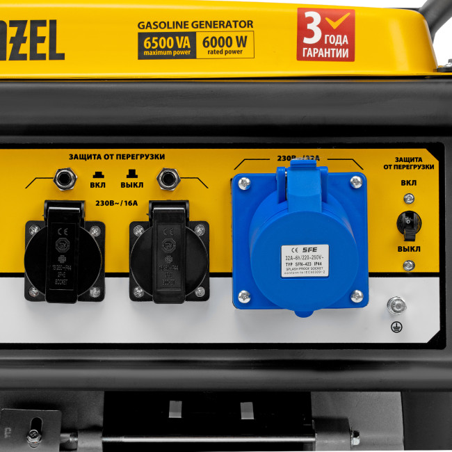 Генератор бензиновый GE 7900, 6.5 кВт, 220 В/50 Гц, 25 л, ручной пуск Denzel в Красноярске