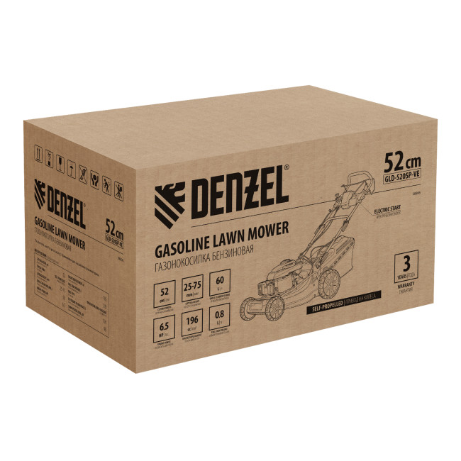 Газонокосилка бензиновая GLD-520SP-VE, 196 см3, ширина 52 см, привод, вариатор, электрический старт, 60 л Denzel в Красноярске Газонокосилка бензиновая GLD-520SP-VE, 196 см3, ширина 52 см, привод, вариатор, электрический старт, 60 л Denzel в Красноярске