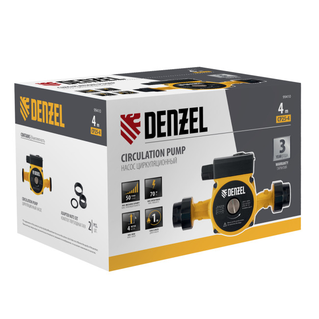 Циркуляционный насос CP25-4, напор 4 м, 50 л/мин, 1 м кабель, монт. длина 180 мм Denzel в Красноярске