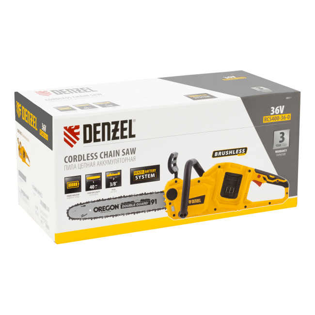 Цепная пила аккумуляторная бесщет. RCS400-36-0, Li-ion, 36 В, шина 400 мм Denzel в Красноярске