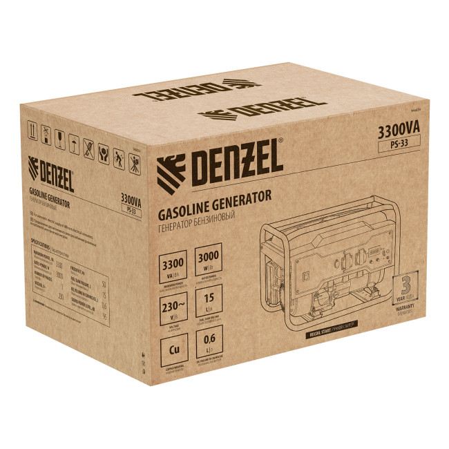 Генератор бензиновый PS 33, 3.3 кВт, 230 В, 15 л, ручной стартер Denzel в Красноярске Генератор бензиновый PS 33, 3.3 кВт, 230 В, 15 л, ручной стартер Denzel в Красноярске
