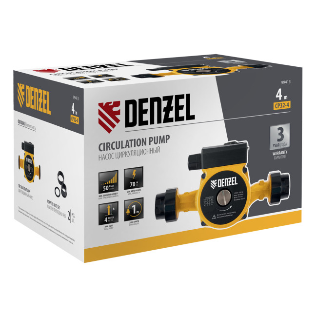 Циркуляционный насос CP32-4, напор 4 м, 50 л/мин, 1 м кабель, монт. длина 180 мм Denzel в Красноярске