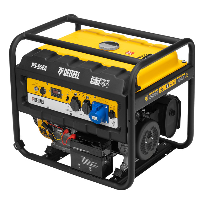 Генератор бензиновый PS 55 EA, 5.5 кВт, 230 В, 25 л, коннектор автоматики, электростартер Denzel в Красноярске