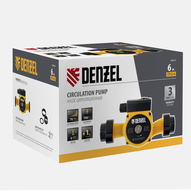 Циркуляционный насос CP32-6, напор 6 м, 70 л/мин, 1 м кабель, монт. длина 180 мм Denzel в Красноярске