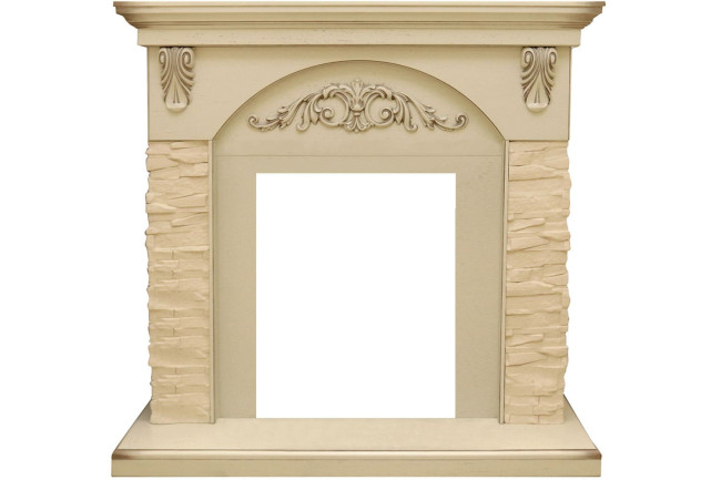 Каминокомплект Bern Сланец крупный бежевый / Алебастр темная патина с очагом Fobos FX M Brass в Красноярске