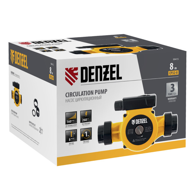 Циркуляционный насос CP32-8, напор 8 м, 160 л/мин, 1 м кабель, монт. длина 180 мм Denzel в Красноярске