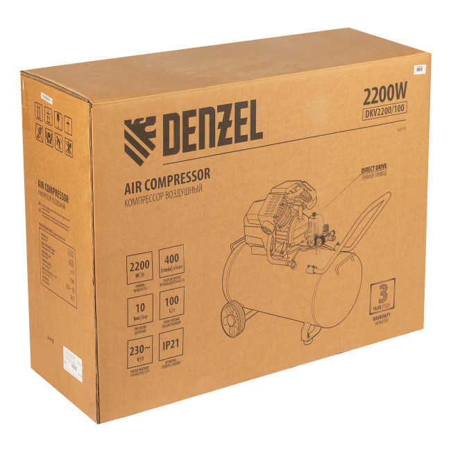 Компрессор воздушный DKV2200/100, Х-PRO 2.2 кВт, 400 л/мин, 100л Denzel в Красноярске