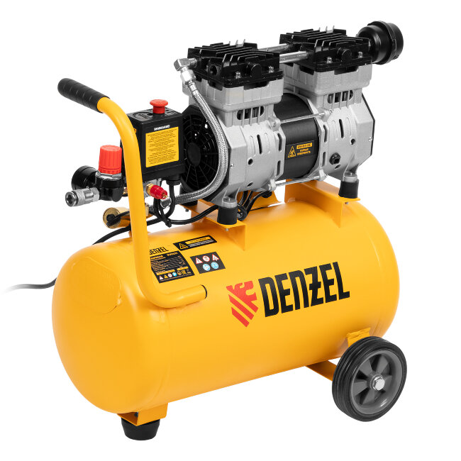 Компрессор DLS950/24 безмаслянный малошумный 950 Вт, 165 л/мин, ресивер 24 л Denzel в Красноярске