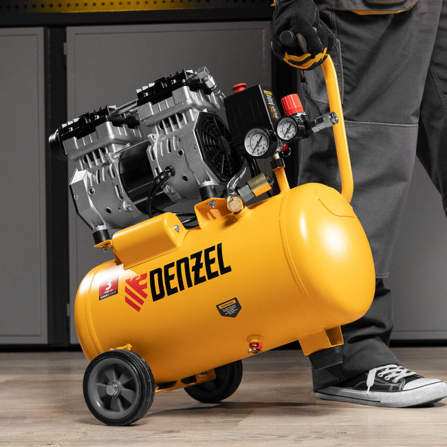 Компрессор DLS950/24 безмаслянный малошумный 950 Вт, 165 л/мин, ресивер 24 л Denzel в Красноярске