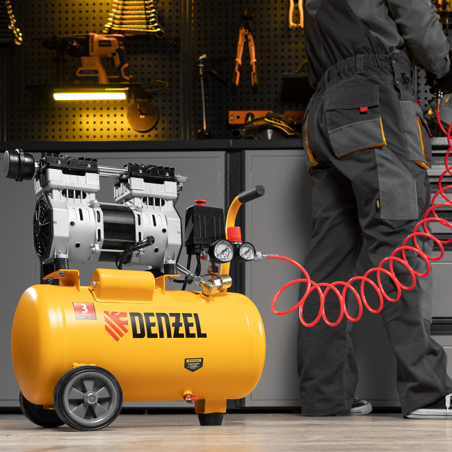 Компрессор DLS950/24 безмаслянный малошумный 950 Вт, 165 л/мин, ресивер 24 л Denzel в Красноярске