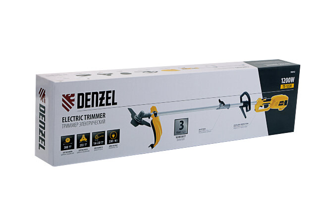 Триммер электрический TE-1220, 1200 Вт, 380 мм, катушка, диск, разборная штанга Denzel в Красноярске