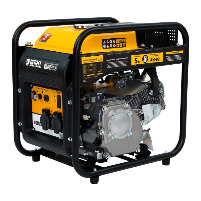 Генератор инверторный GT-2500iF, 2.5 кВт, 230 В, бак 5 л, открытый корпус, ручной старт Denzel в Красноярске