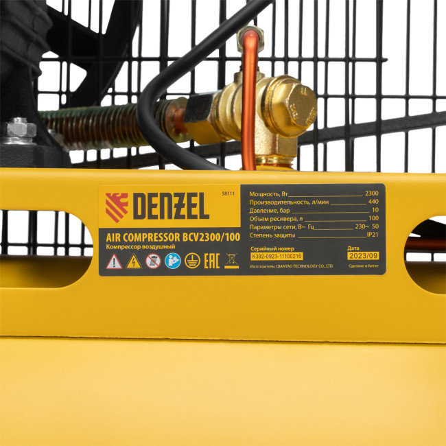 Компрессор воздушный BCV2300/100, ременный привод, 2.3 кВт, 100 литров, 440 л/мин Denzel в Красноярске