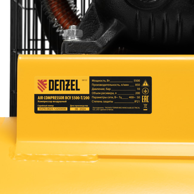 Компрессор воздушный рем. привод BCV 5500-T/200, 5,5 кВт, 200 литров, 850 л/мин Denzel в Красноярске
