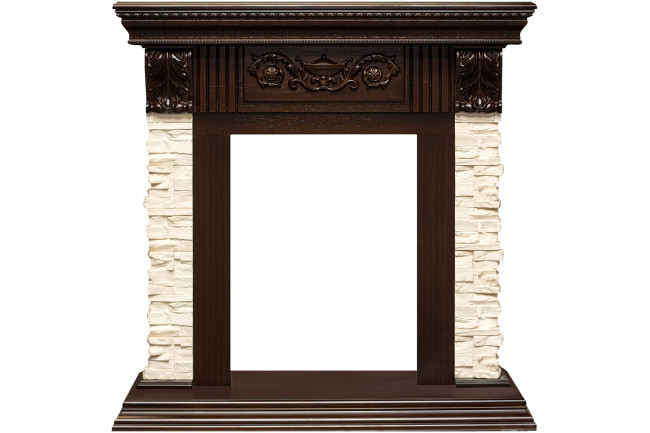 Каминокомплект Luxemburg (каменный) - Сланец/Темный дуб с очагом Fobos FX Brass в Красноярске