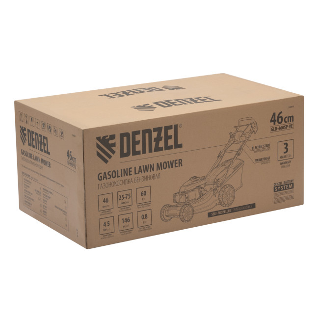 Газонокосилка бензиновая GLD-460SP-VE, 146 см3, шир. 46см, привод, вариатор, эл.старт, 60 л Denzel в Красноярске Газонокосилка бензиновая GLD-460SP-VE, 146 см3, шир. 46см, привод, вариатор, эл.старт, 60 л Denzel в Красноярске