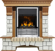 Каминокомплект Pierre Luxe - Дуб / Белый (Высота 1020мм) с очагом Flagstaff