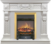 Каминокомплект Corsica - Матовый белый (Ширина 1100) с очагом Fobos FX M Brass Каминокомплект Corsica - Матовый белый (Ширина 1100) с очагом Fobos FX M Brass
