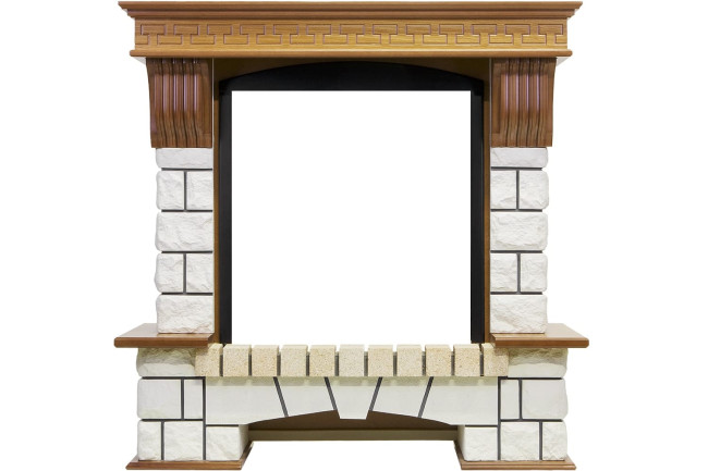 Каминокомплект Pierre Luxe - Дуб / Белый (Высота 990мм) с очагом Gannon DF2010-EU в Красноярске