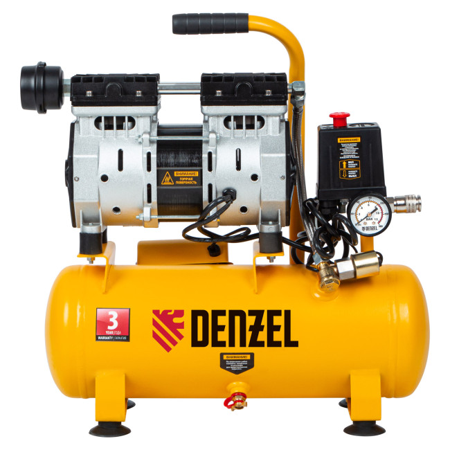 Компрессор DLS650/10 безмаслянный малошумный 650 Вт, 120 л/мин, ресивер 10 л Denzel в Красноярске
