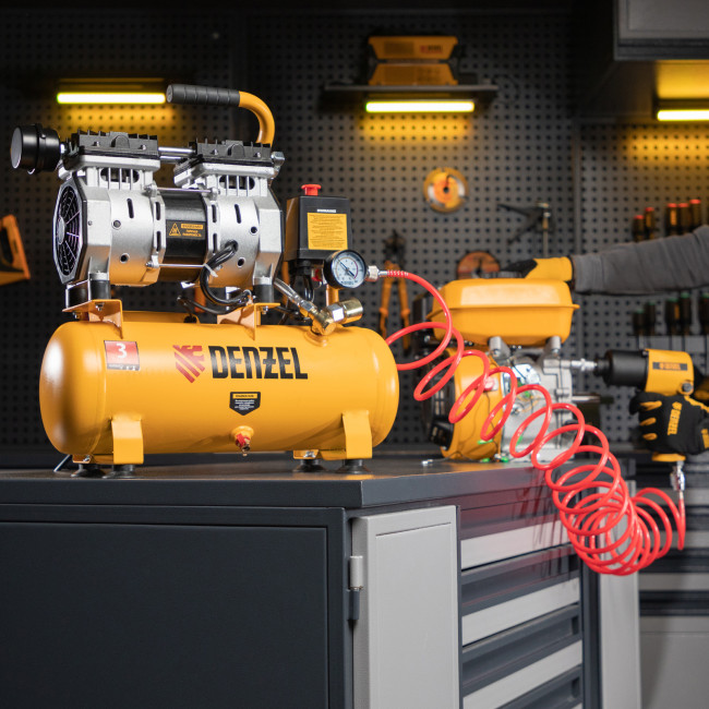 Компрессор DLS650/10 безмаслянный малошумный 650 Вт, 120 л/мин, ресивер 10 л Denzel в Красноярске