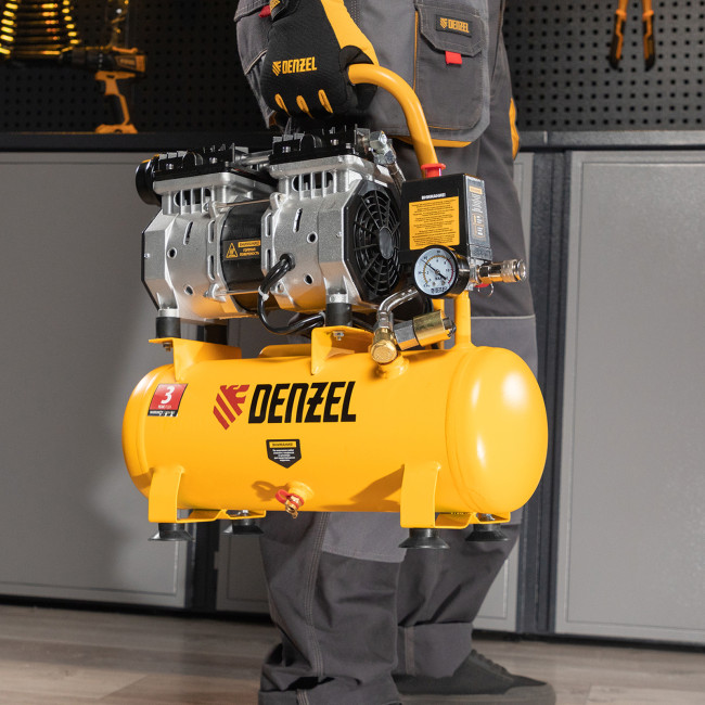 Компрессор DLS650/10 безмаслянный малошумный 650 Вт, 120 л/мин, ресивер 10 л Denzel в Красноярске