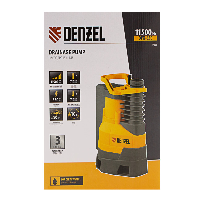 Дренажный насос DPХ650, Х-Pro, 650 Вт, подъем 7 м, 11500 л/ч Denzel в Красноярске