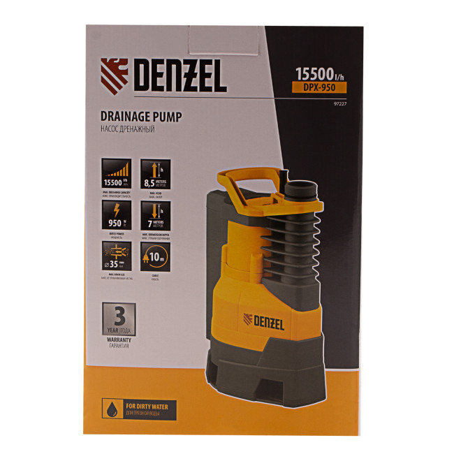 Дренажный насос DPХ950, Х-Pro, 950 Вт, подъем 8.5 м, 15500 л/ч Denzel в Красноярске Дренажный насос DPХ950, Х-Pro, 950 Вт, подъем 8.5 м, 15500 л/ч Denzel в Красноярске