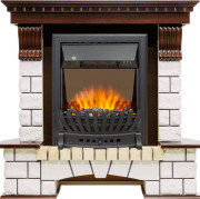 Каминокомплект Pierre Luxe угловой - Темный дуб / Белый с очагом Aspen Black Каминокомплект Pierre Luxe угловой - Темный дуб / Белый с очагом Aspen Black