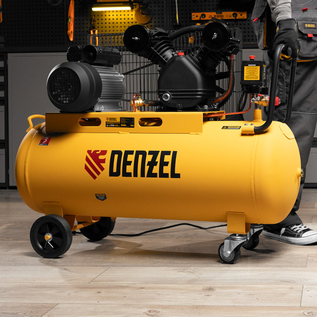 Компрессор воздушный BCV2200/100, ременный привод, 2.2 кВт, 100 литров, 370 л/мин Denzel в Красноярске