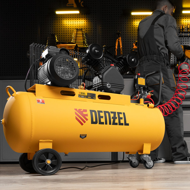 Компрессор воздушный BCV2200/100, ременный привод, 2.2 кВт, 100 литров, 370 л/мин Denzel в Красноярске