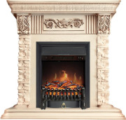 Каминокомплект Luxemburg (каменный) - Сланец/Cлоновая кость с патиной с очагом Fobos FX Black Каминокомплект Luxemburg (каменный) - Сланец/Cлоновая кость с патиной с очагом Fobos FX Black