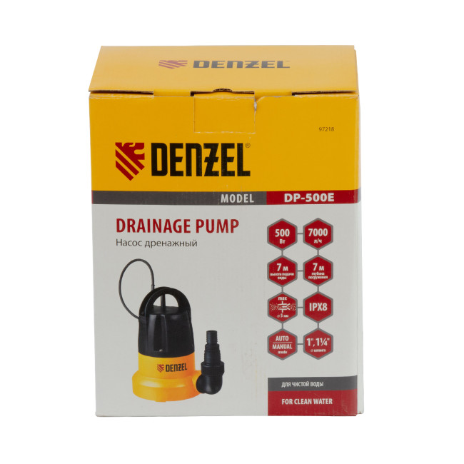 Дренажный насос DP500E, 500 Вт, подъем 7 м, 7000 л/ч Denzel в Красноярске