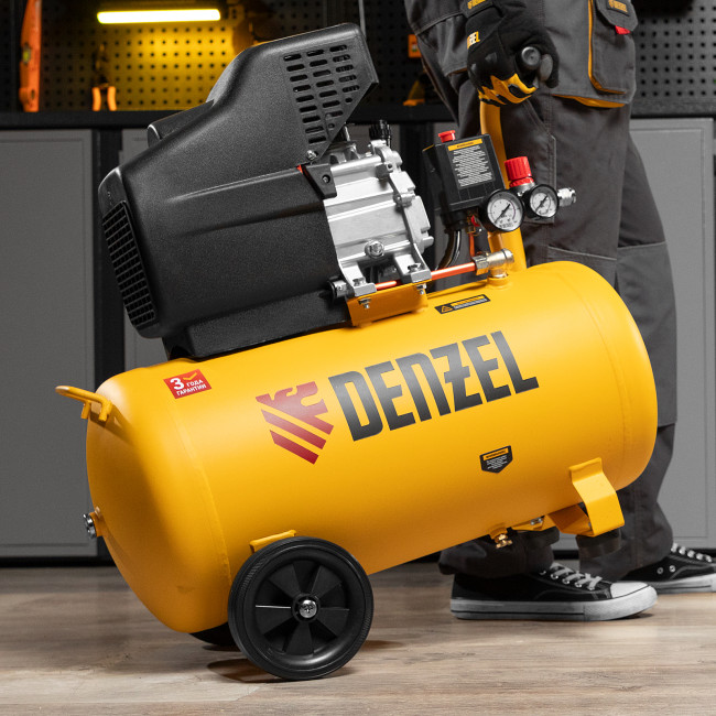 Компрессор воздушный, прямой привод DC1500/50, 1.5 кВт, 50 литров, 220 л/мин Denzel в Красноярске