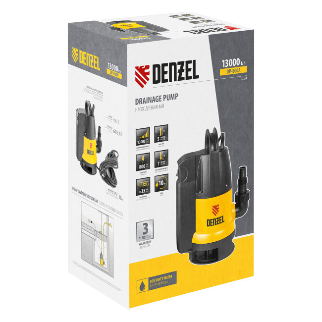 Дренажный насос DP800A, 800 Вт, подъем 5 м, 13000 л/ч Denzel в Красноярске