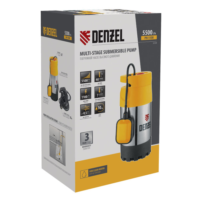 Погружной насос высокого давления PH1100, 1100Вт, подъем 40м, 5500 л/ч Denzel в Красноярске