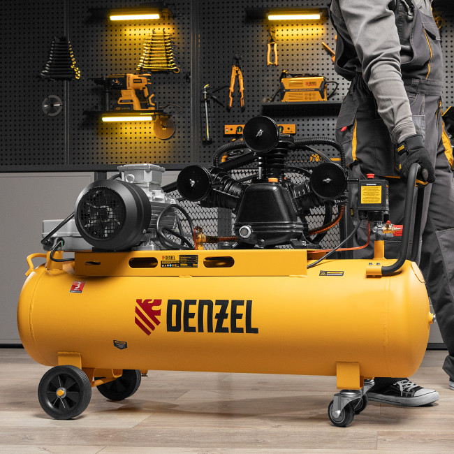 Компрессор воздушный BCW3000-T/100, ременный привод, 3.0 кВт, 100 литров, 520 л/мин Denzel в Красноярске