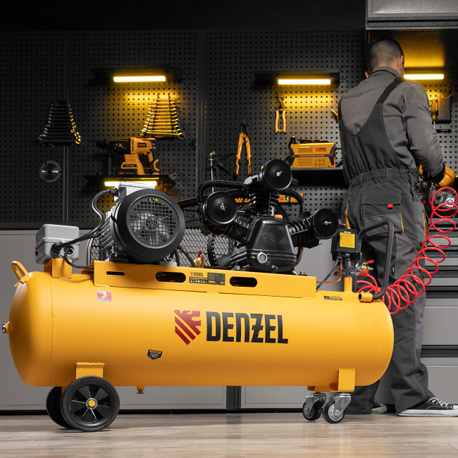 Компрессор воздушный BCW3000-T/100, ременный привод, 3.0 кВт, 100 литров, 520 л/мин Denzel в Красноярске