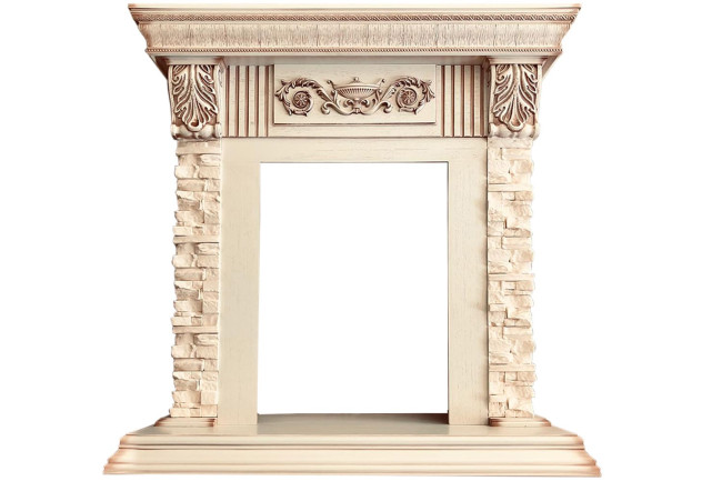 Каминокомплект Luxemburg (каменный) - Сланец/Cлоновая кость с патиной с очагом Majestic FX M Black RC в Красноярске