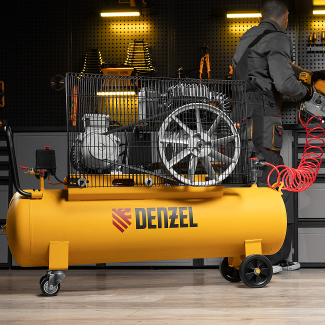 Компрессор воздушный, ременный привод BCI4000-T/100, 4.0 кВт, 100 литров, 690 л/мин Denzel в Красноярске