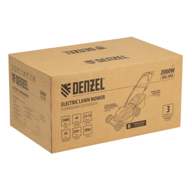 Газонокосилка электрическая GMC-2000, шир. 44см, 2000 Вт, 6 уров., травосб. 45 л Denzel в Красноярске Газонокосилка электрическая GMC-2000, шир. 44см, 2000 Вт, 6 уров., травосб. 45 л Denzel в Красноярске