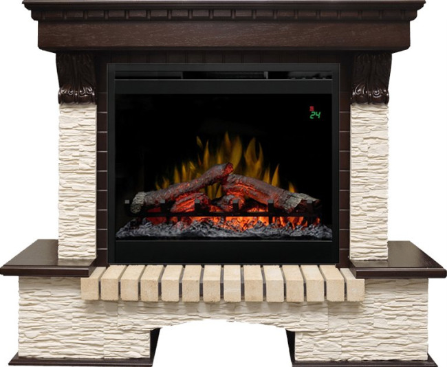Каминокомплект Pierre Luxe угловой - Темный дуб / Сланец мелкий с очагом Symphony 26'' DF2624L-INT в Красноярске