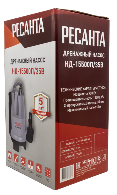 Дренажный насос Ресанта НД-15500П/35B в Красноярске Дренажный насос Ресанта НД-15500П/35B в Красноярске