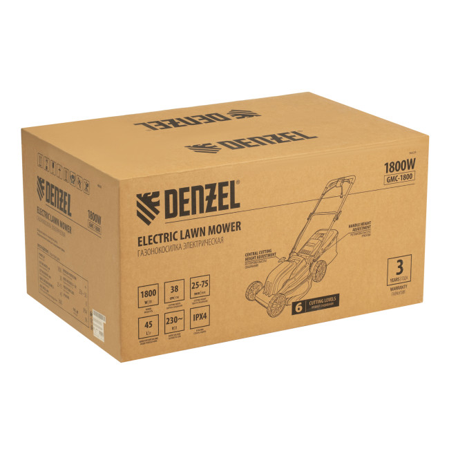 Газонокосилка электрическая GMC-1800, шир. 38см, 1800 Вт, 6 уров., травосб. 35 л Denzel в Красноярске Газонокосилка электрическая GMC-1800, шир. 38см, 1800 Вт, 6 уров., травосб. 35 л Denzel в Красноярске